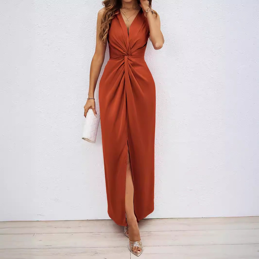 Damen Langkleid mit elegantem Wickeldesign und figurbetontem Schnitt R&B