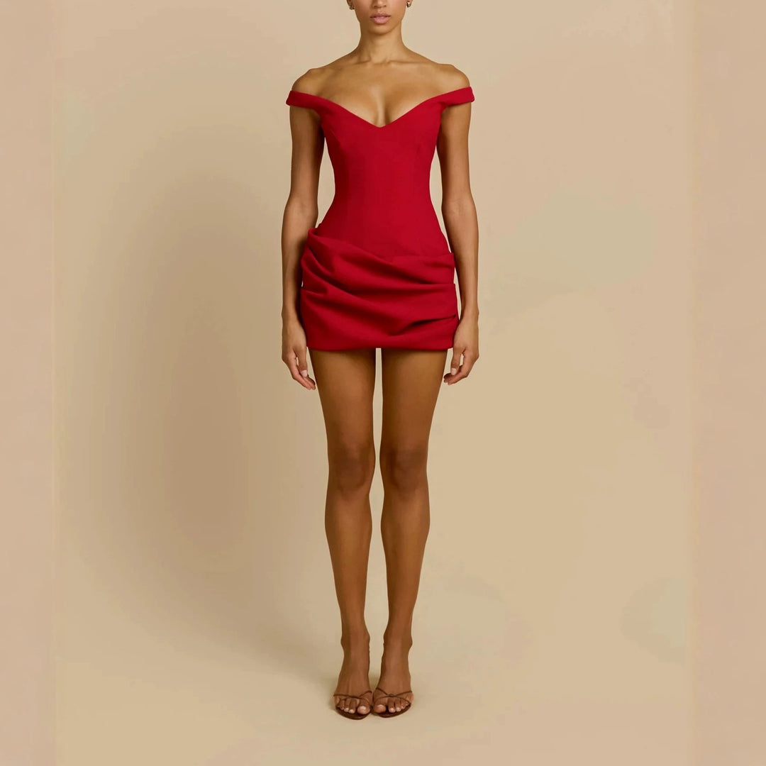 Damen Elegantes schulterfreies Minikleid mit raffiniertem Drapierungsdesign R&B