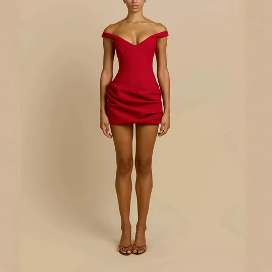 Damen Elegantes schulterfreies Minikleid mit raffiniertem Drapierungsdesign R&B