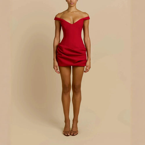 Damen Elegantes schulterfreies Minikleid mit raffiniertem Drapierungsdesign R&B
