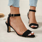 Damen Elegante High Heel Sandalen mit verspieltem Riemendesign R&B