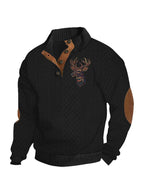 Herren nan Heritage-Strukturpullover mit Stehkragen Lederimitat-Besatz Ellenbogen-Patches und Halbknopfleiste R&B