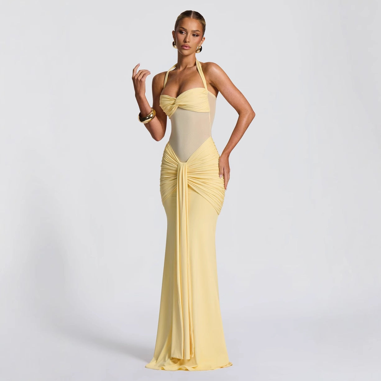 Damen figurbetontes Abendkleid mit innovativem Rüschendesign und fließendem Schnitt R&B