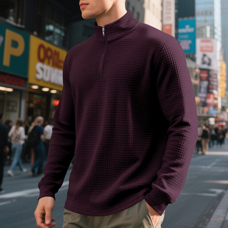 Herren nan City-Thermo-Pullover mit kurzem Reißverschluss Stehkragen und feiner Quadratstruktur R&B