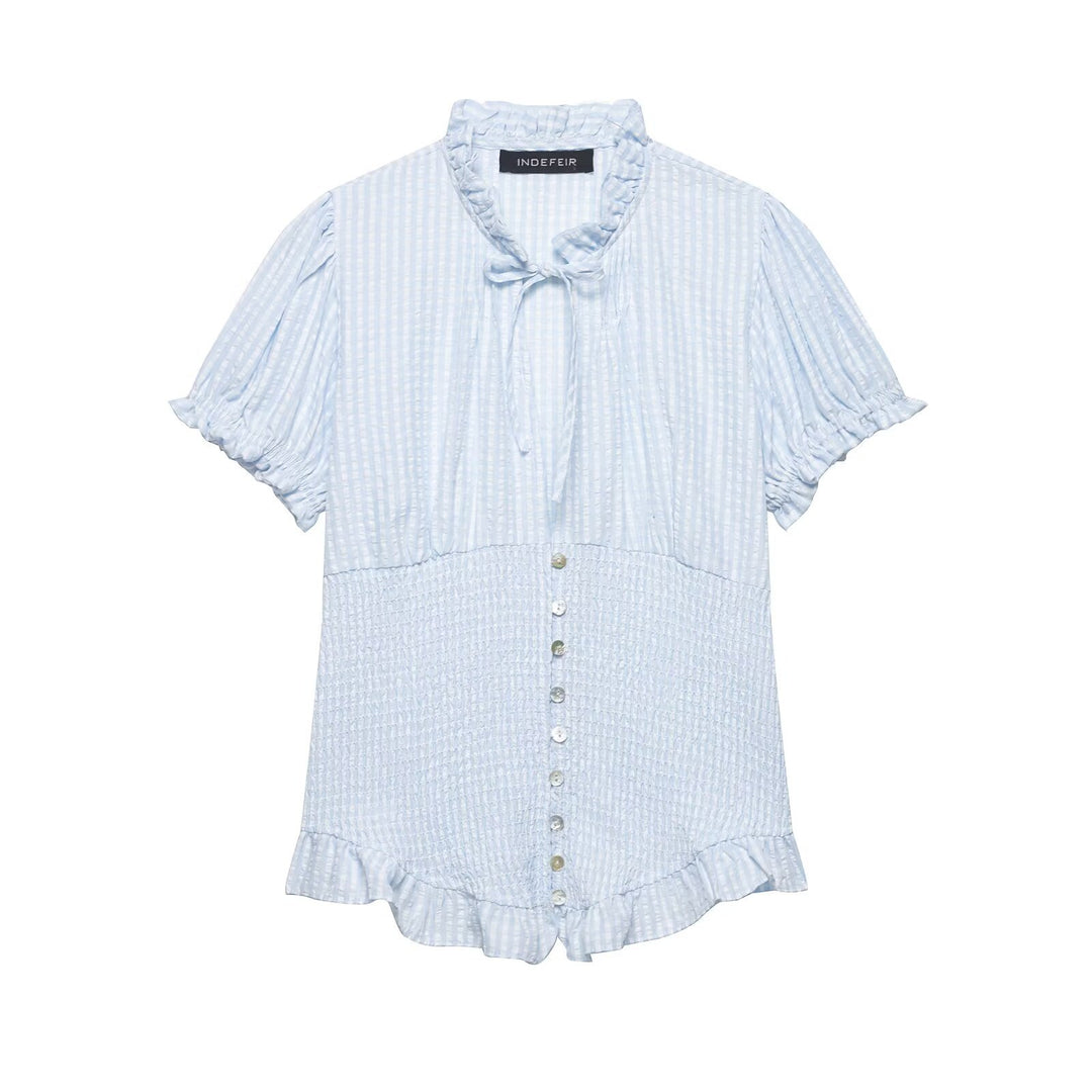 Damen Rüschenbluse mit geschlitztem Kragen und Knopfdetails R&B