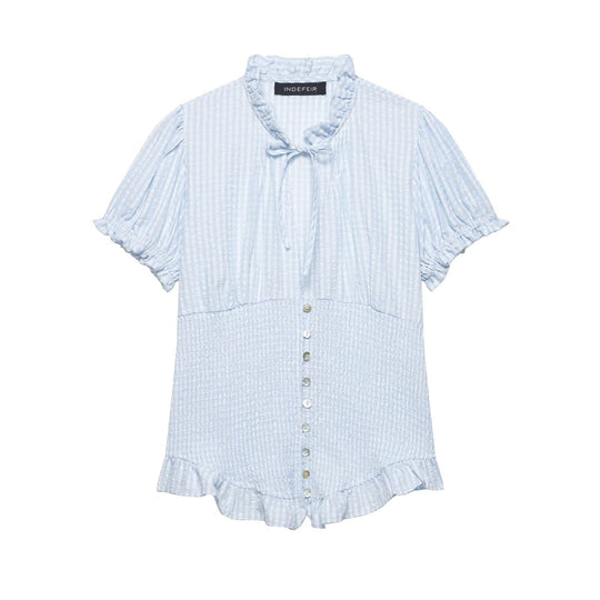 Damen Rüschenbluse mit geschlitztem Kragen und Knopfdetails R&B