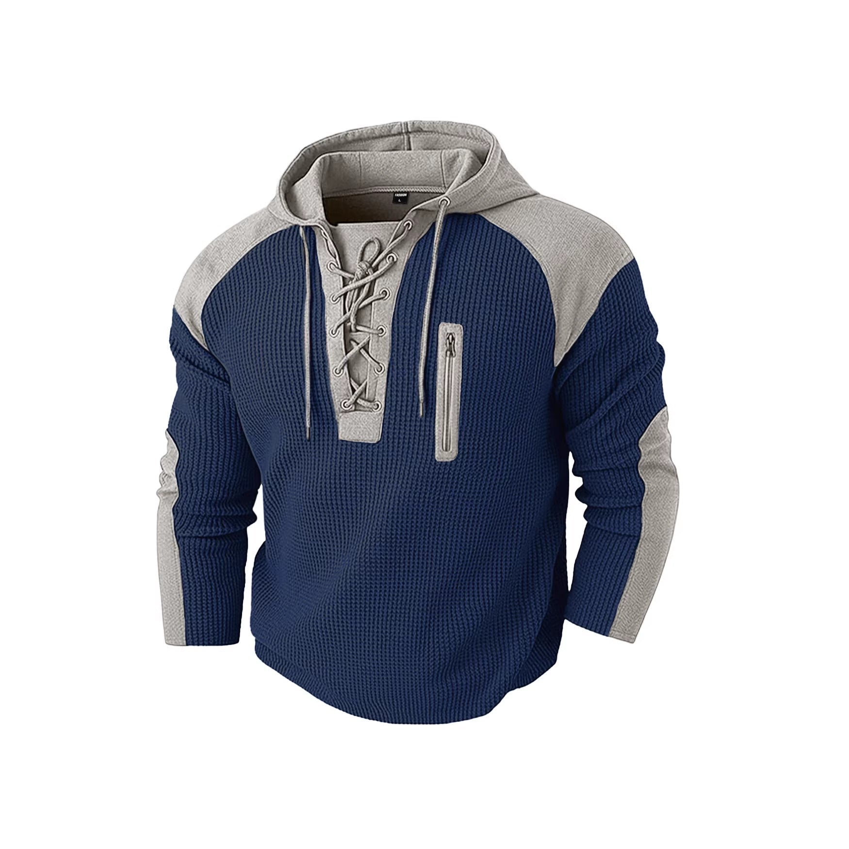 Herren nan Kapuzenpullover mit Schnürblende und vertikaler Reißverschluss-Brusttasche R&B