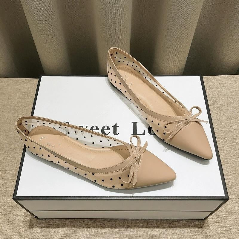 Damen elegante Ballerinas mit modischem Tiefe-Ausschnitt und verspieltem Schleifenakzent R&B