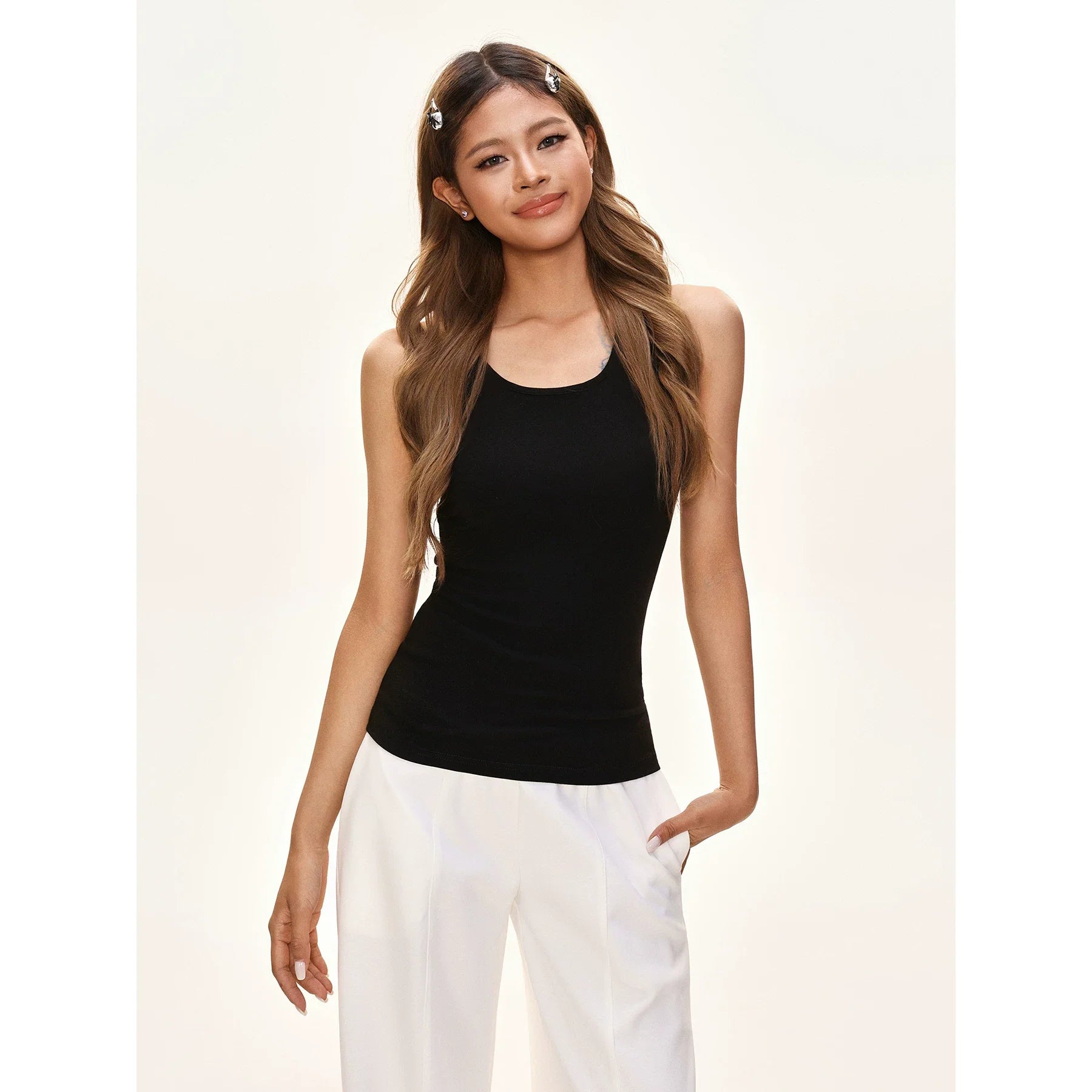 Damen nan tailliertes Rippjersey-Top mit kreuzförmigem Rücken und formender Silhouette R&B