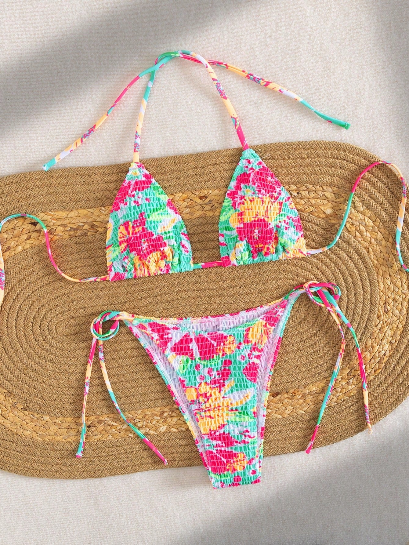 Damen Triangel-Bikini mit buntem Blumenmuster und verstellbarem BindR&Band R&B