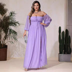 Damen Off-Shoulder Maxikleid mit hohem Schlitz und Rüschendetails R&B