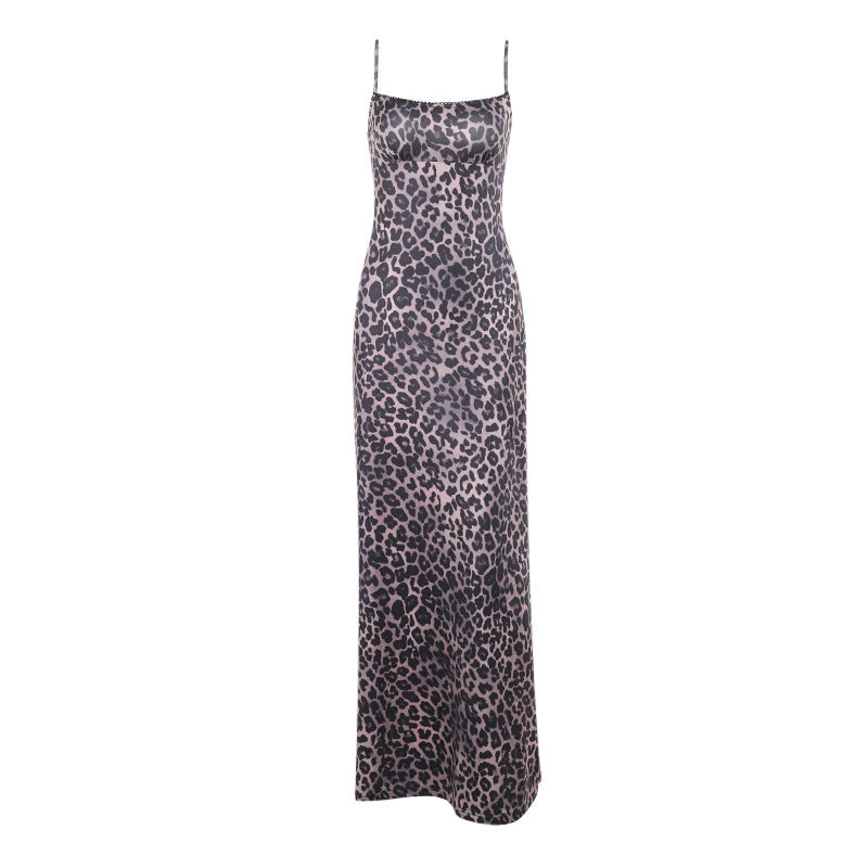 Damen Maxikleid mit elegantem Animal-Print und schmalen Trägern R&B