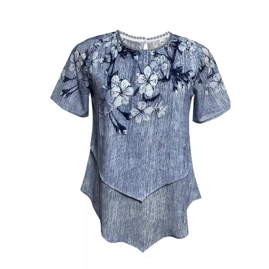 Damen nan zweilagiges Blusenkleid mit asymmetrischem Stufensaum, floraler Druckpasse und Flügelärmeln R&B