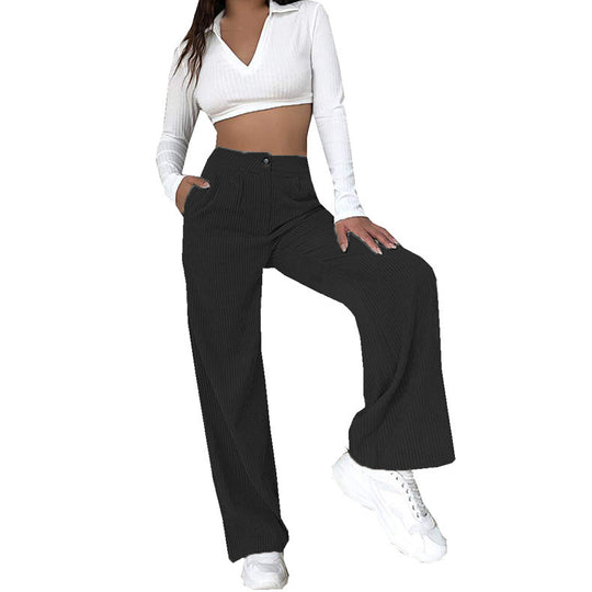 Damen Weite Cordhose mit hohem Bund und seitlichen Taschen R&B