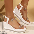 Damen Wedge-Sandaletten mit funkelnden Blütenapplikationen und elegantem Plateau R&B