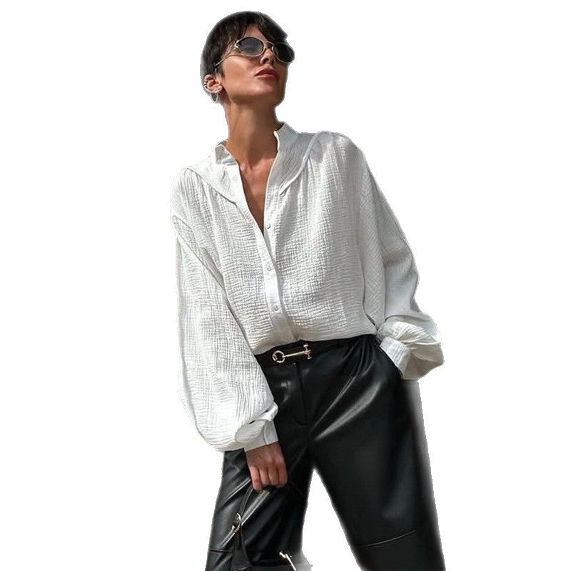 Damen luftige Oversize-Bluse mit strukturiertem Gewebe R&B