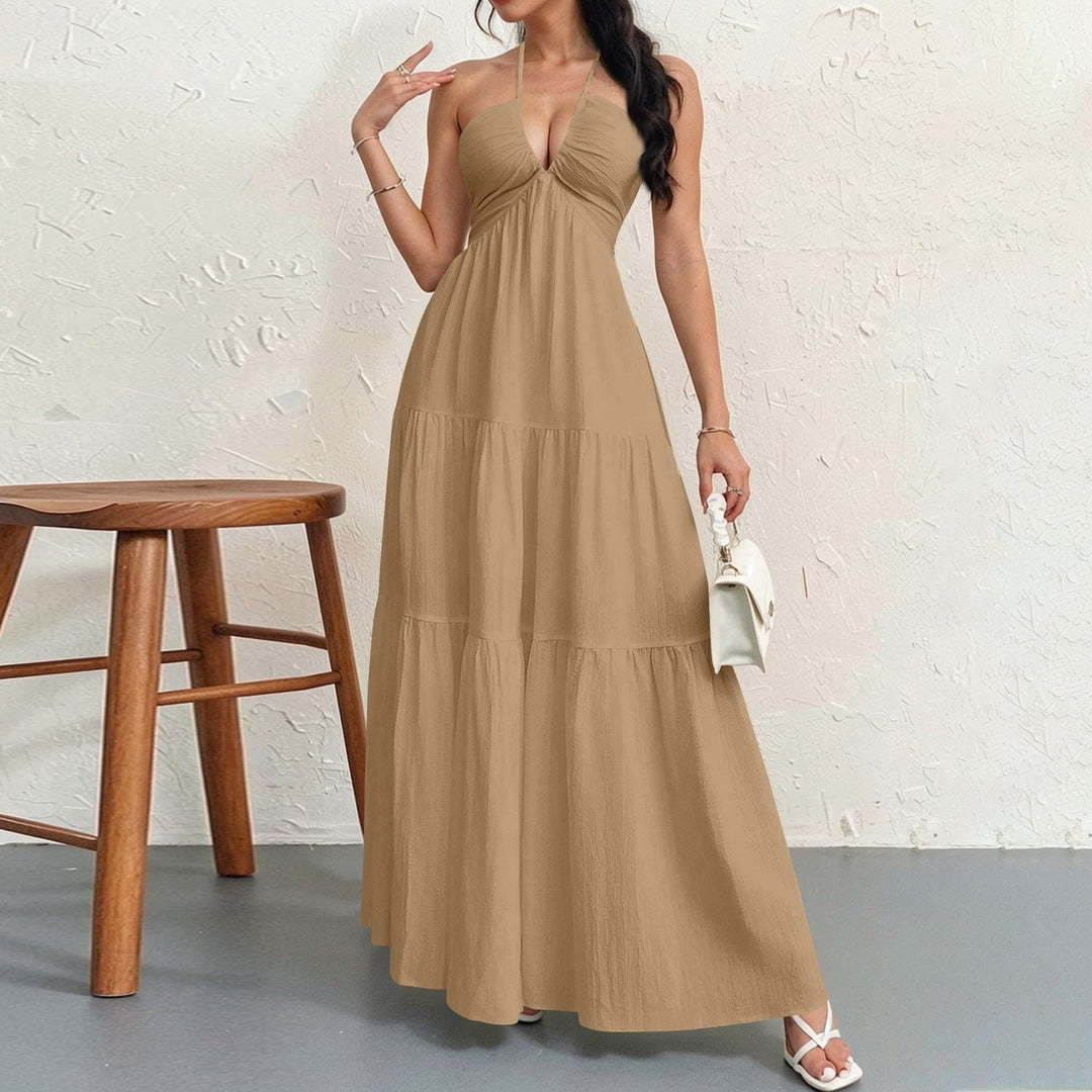Damen Maxikleid mit fließendem Schnitt und tiefem Ausschnitt R&B