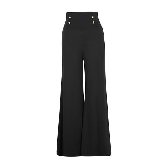 Damen Fließende Palazzo-Hose mit hohem Taillenbund und eleganten Knopfdetails R&B