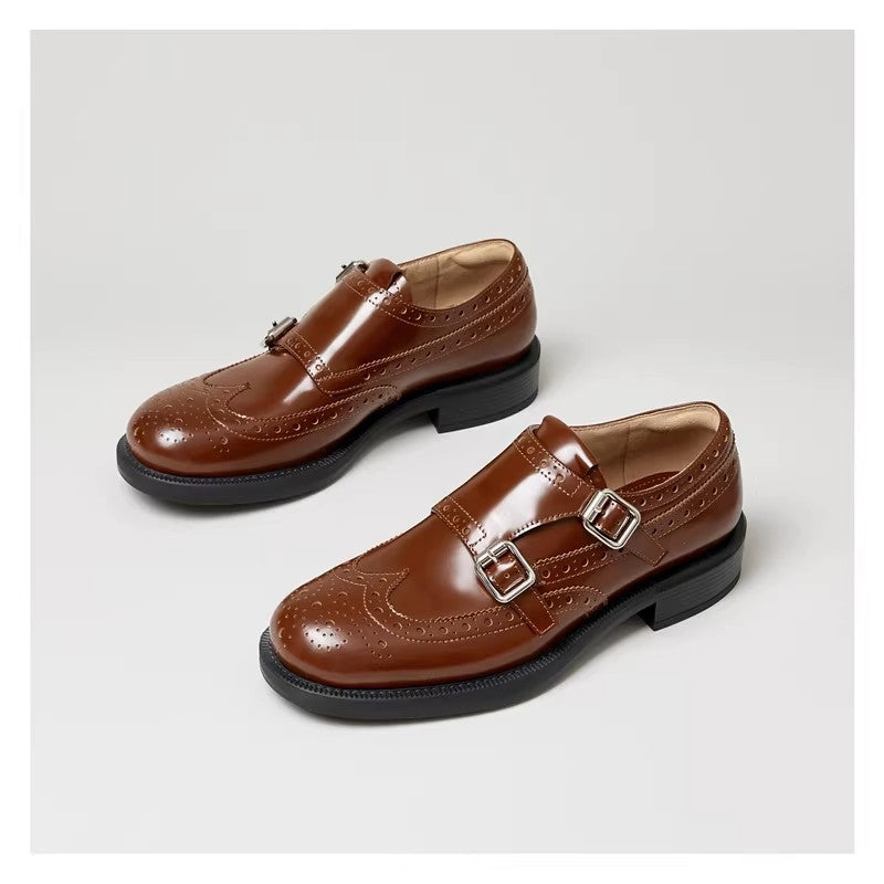 Damen elegante Doppelmonk-Schuhe mit dekorativen Perforierungen und edler Beschläge R&B