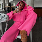 Damen Sportliches Hoodiekombination mit cropped Oberteil und weiten Hosen R&B