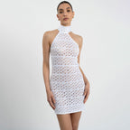 Damen Häkel-Minikleid mit hohem Kragen R&B