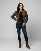 Damen Retro Wildleder Jacke Slim Fit Braun Kurz Biker