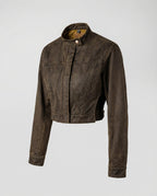 Damen Retro Wildleder Jacke Slim Fit Braun Kurz Biker