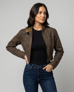 Damen Retro Wildleder Jacke Slim Fit Braun Kurz Biker