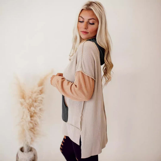 Damen lässiger Kapuzenpullover mit strukturiertem Design und praktischen Taschen R&B