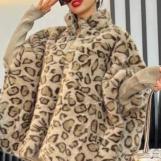Damen Kuschel-Fleece-Poncho im Leopardenmuster R&B