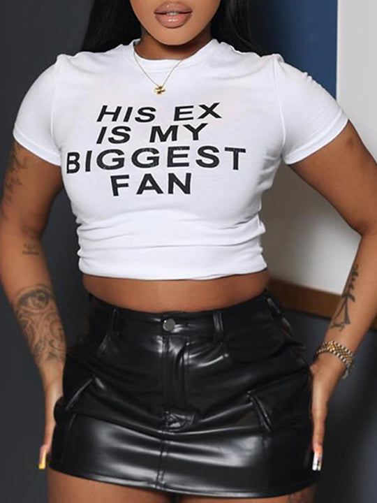 Damen Crop-Top mit witzigem Schriftzug und figurbetontem Schnitt R&B