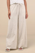 Damen Weite Leinenhose mit elastischem Bund und seitlichen Taschen R&B