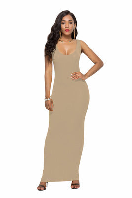 Damen Elegantes, figurbetontes Maxikleid mit tiefem Rundhalsausschnitt R&B
