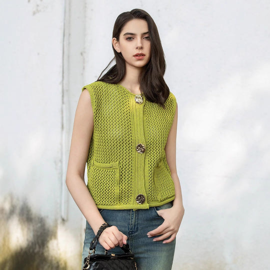 Damen Strickweste mit Knopfdetails und praktischen Taschen R&B