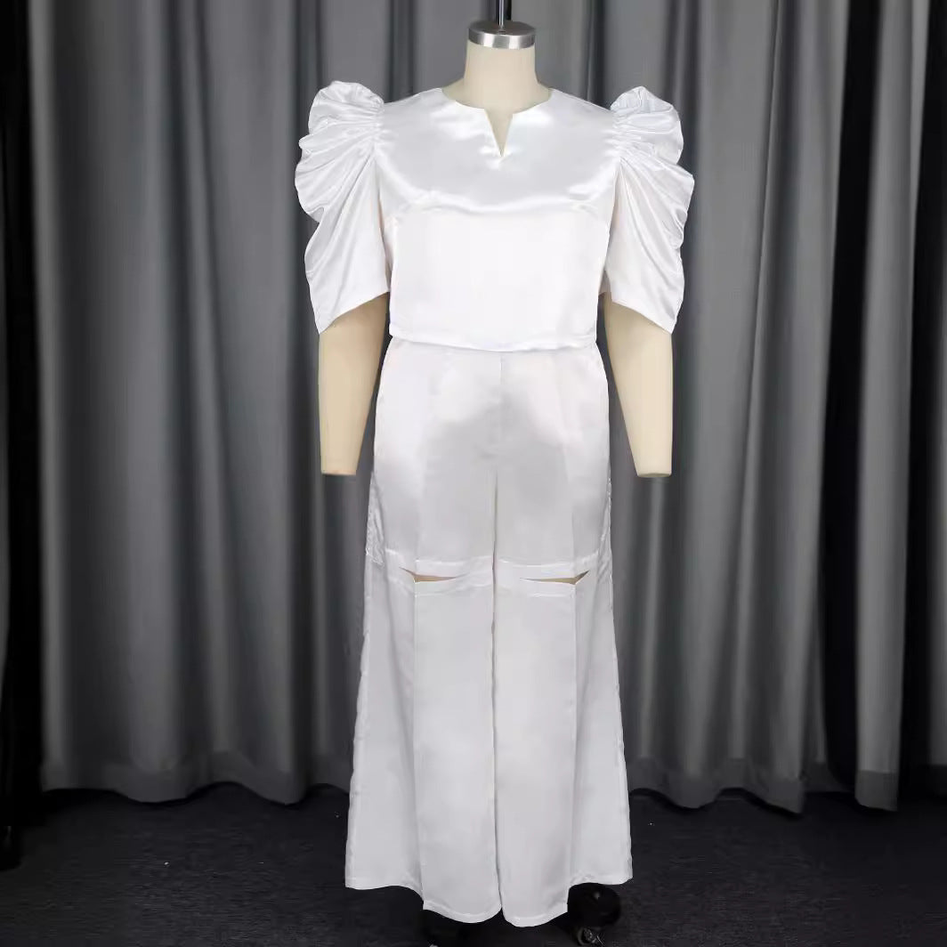 Damen Elegantes Jumpsuit mit voluminösen Puffärmeln und schickem Taillierungsdetail R&B