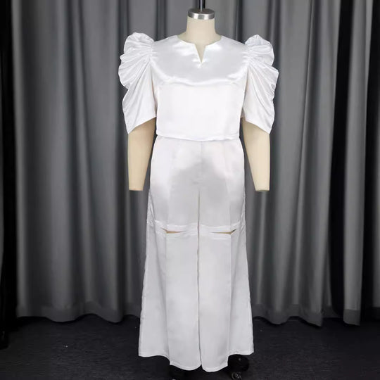 Damen Elegantes Jumpsuit mit voluminösen Puffärmeln und schickem Taillierungsdetail R&B