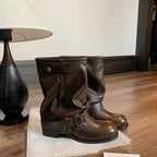 Damen Stiefel mit elegantem Riemenverschluss und modischem Falten-Design