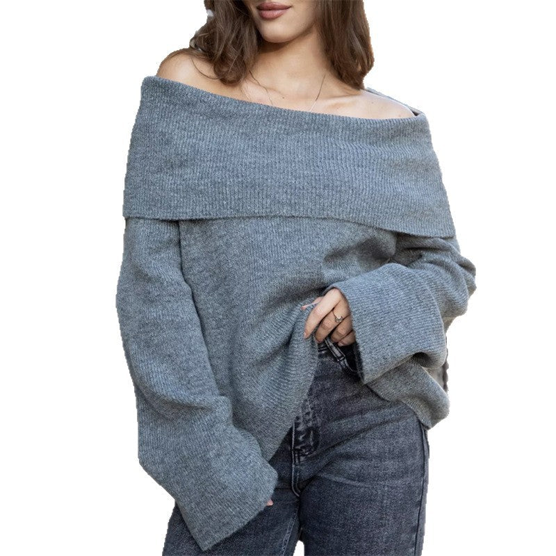 Damen Off-Shoulder-Pulloverkleid aus weicher Strickqualität R&B