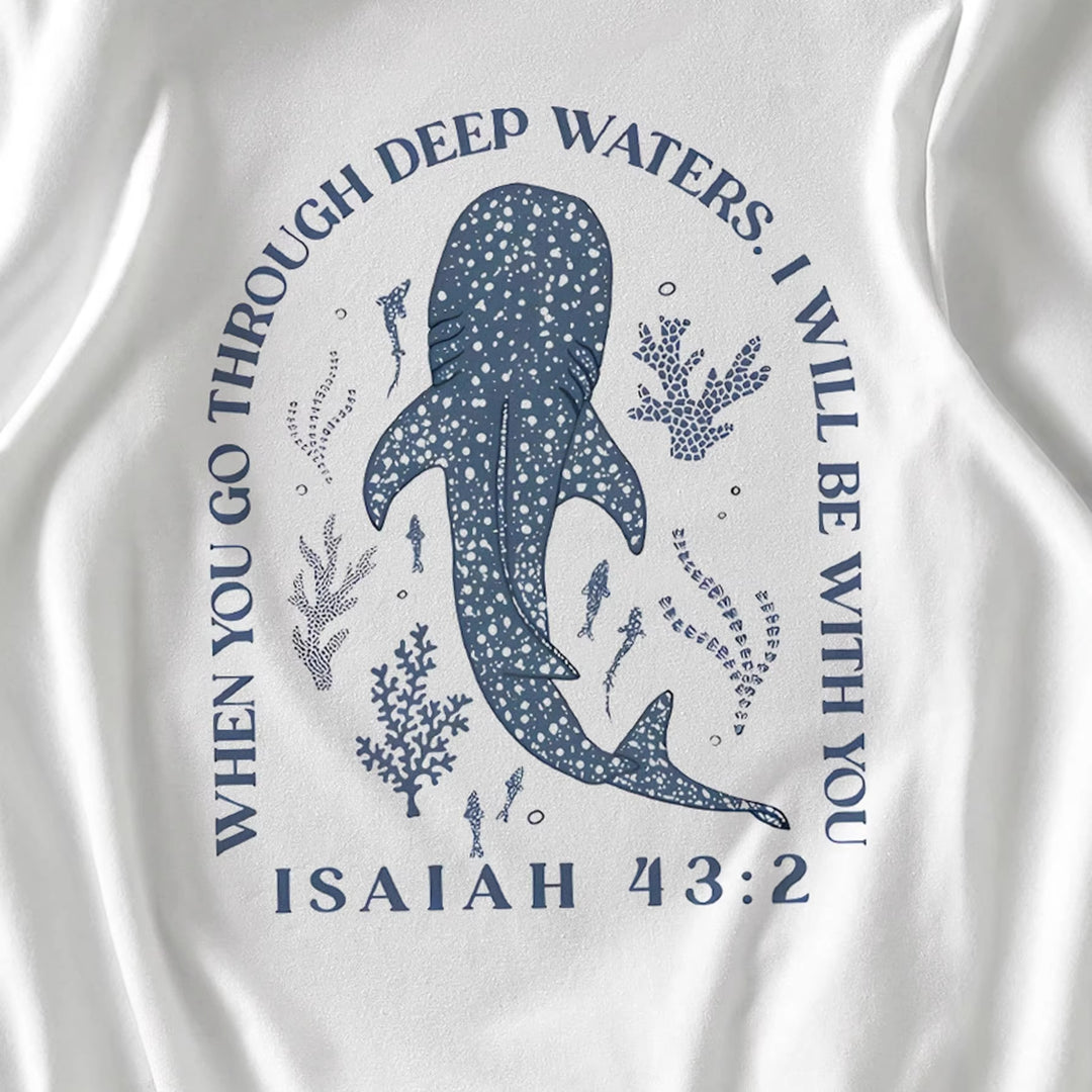 Damen T-Shirt mit kreativem Wahlspruch und kunstvollem Hai-Motiv R&B