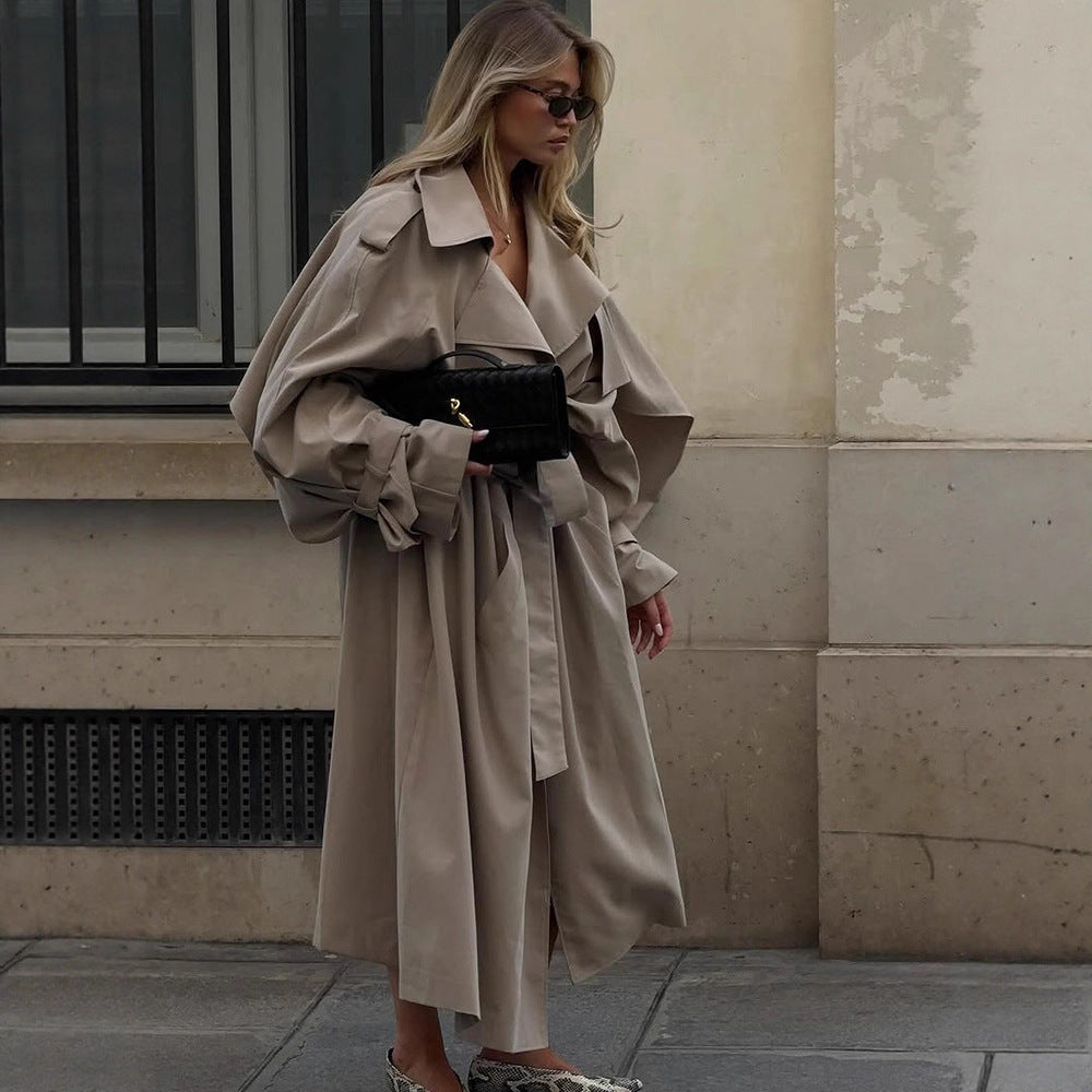 Damen Übergröße Trenchcoat mit voluminösen Ärmeln und taillierter Schnürung R&B