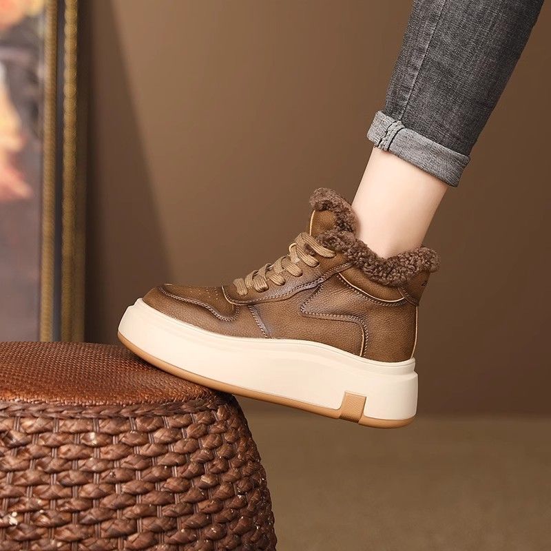 Damen High-Top Sneakers mit flauschigem Innenfutter und bequemer Plateausohle