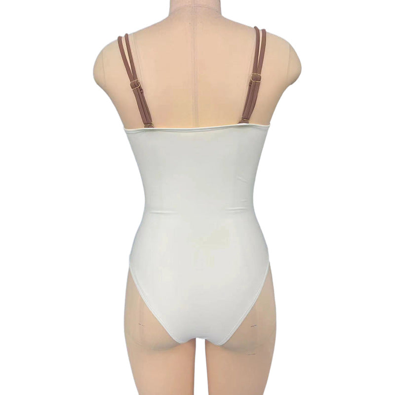 Damen Eleganter Bandeau-Einteiler Badeanzug mit modischem Ringdetail R&B