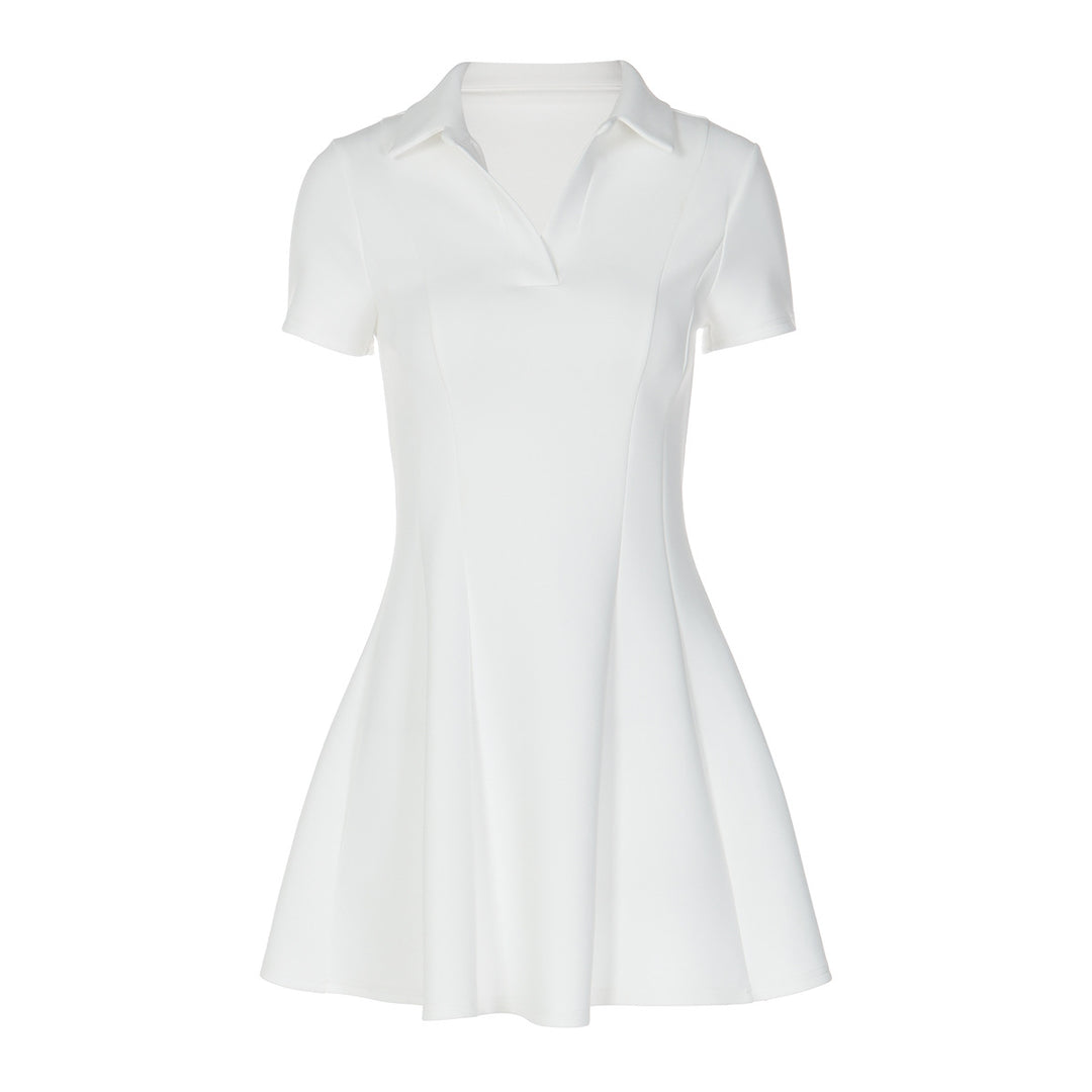 Damen Kurzarm Kleid mit modischem Polokragen und fließendem Schnitt R&B