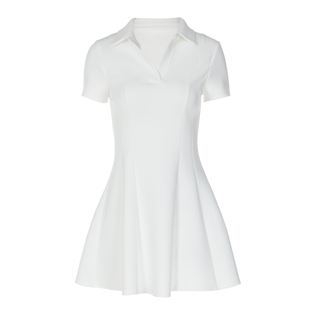 Damen Kurzarm Kleid mit modischem Polokragen und fließendem Schnitt R&B