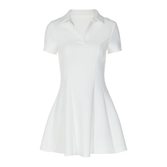 Damen Kurzarm Kleid mit modischem Polokragen und fließendem Schnitt R&B