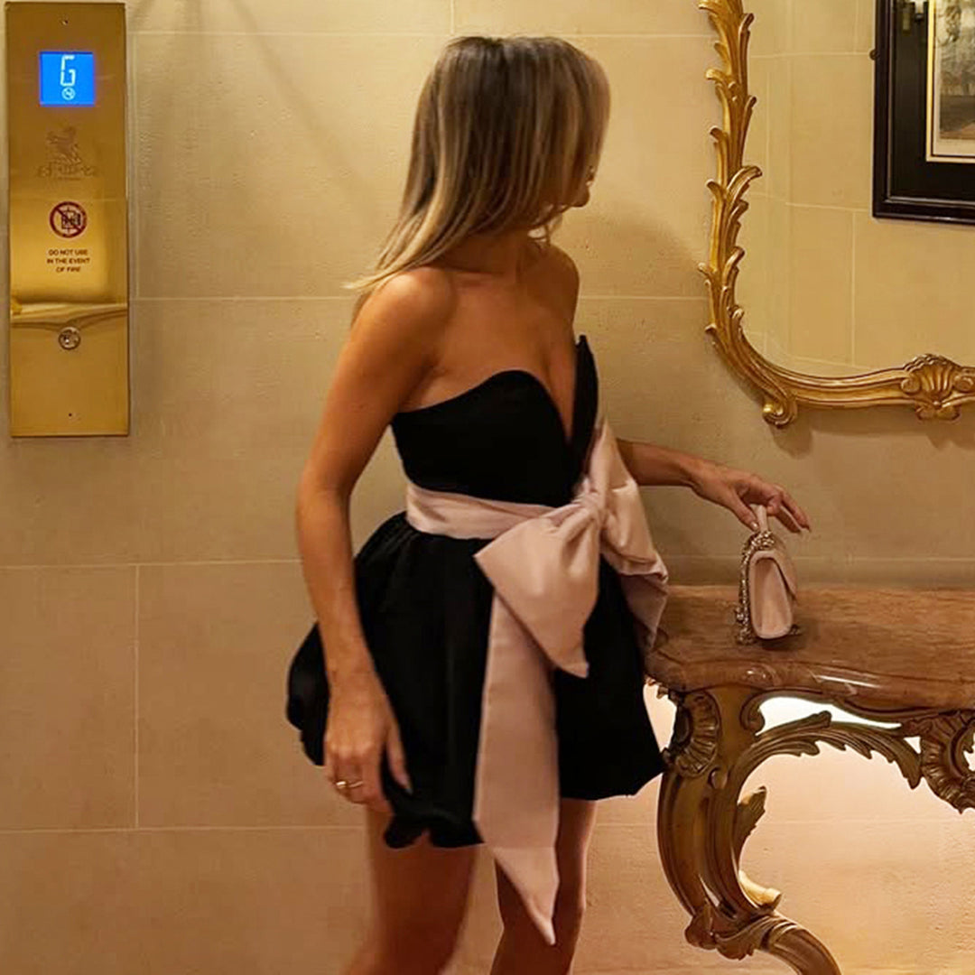 Damen Abendkleid mit voluminösem Rock und eleganter Satin-Schleife R&B