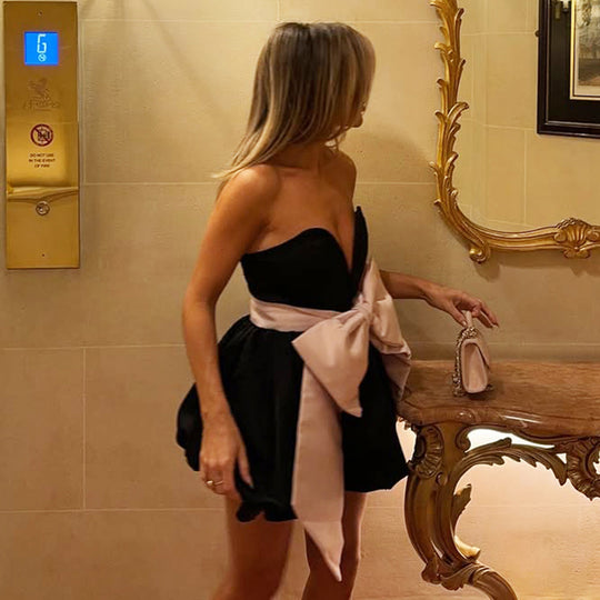 Damen Abendkleid mit voluminösem Rock und eleganter Satin-Schleife R&B