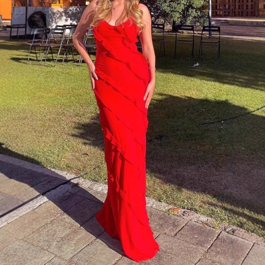 Damen Elegantes Maxikleid mit raffinierten Rüschendetails R&B