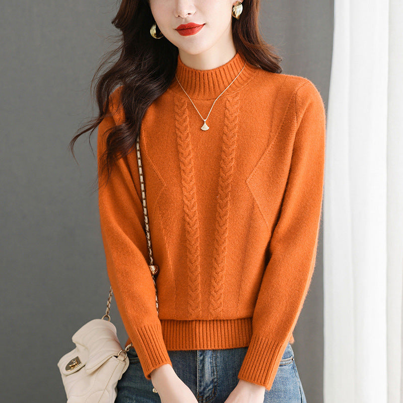 Damen Grobstrickpullover mit elegantem Zopfmuster und hohem Kragen R&B