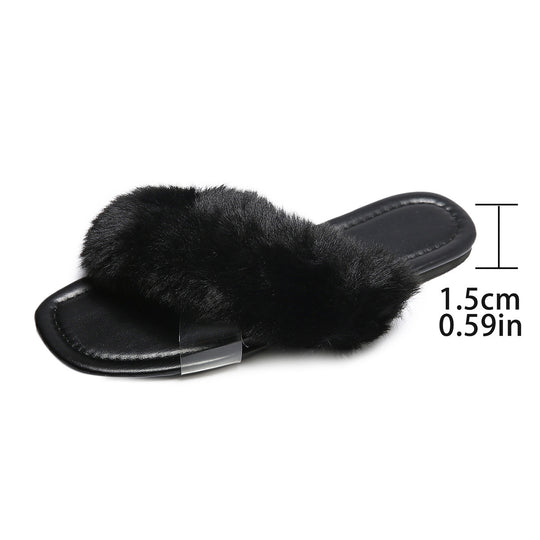 Damen Flausche Slides mit transparentem Fersenriemen R&B